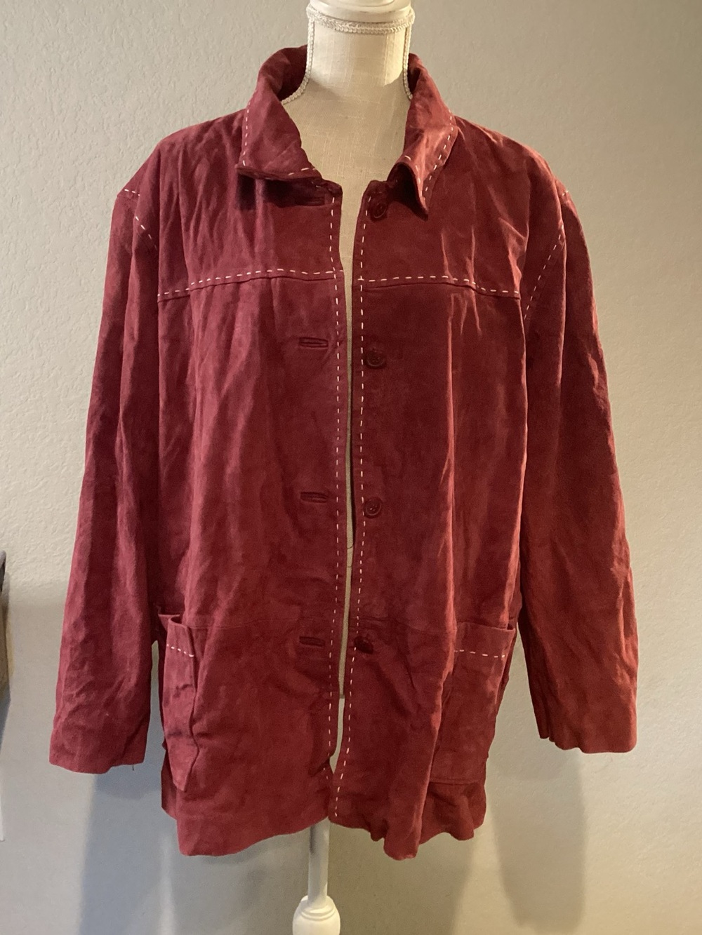 Burgundy Leather Button-Front Jacket